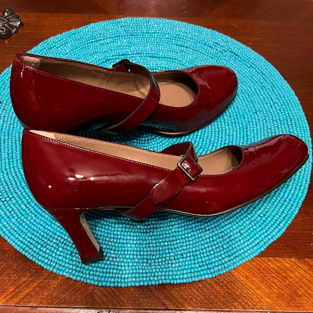❤️👠 ANYI LU Italy Mary Jane Patent Leather Heels Red/Burgundy SZ 37.5/ US 7.5❤️